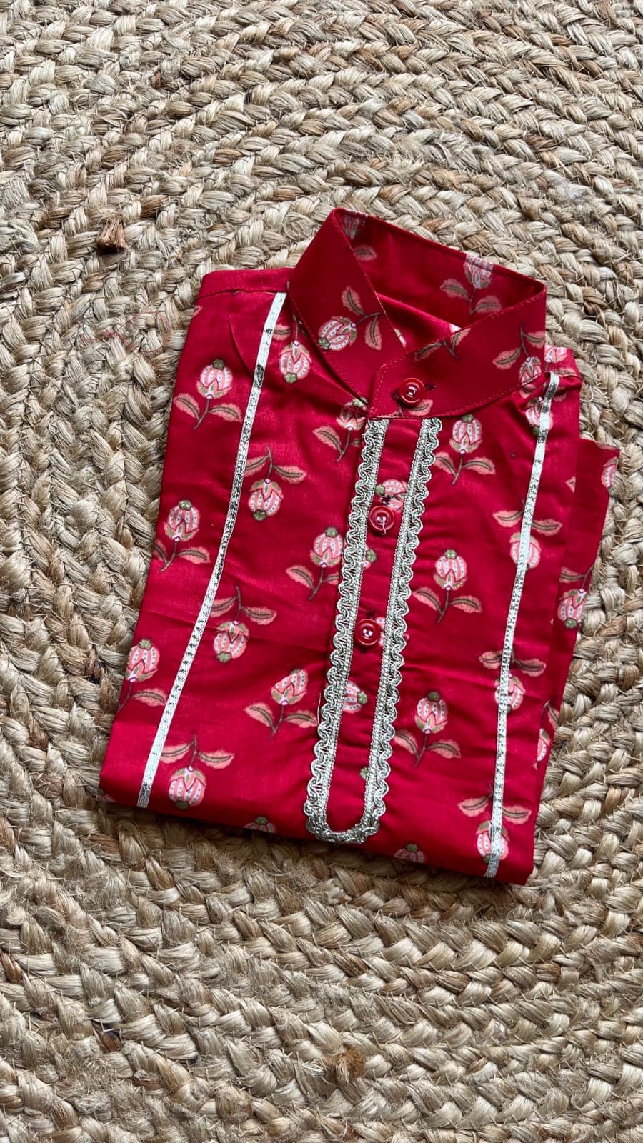 Red rose garden kurta pyjama set - Image 5