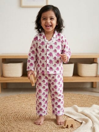 White purple elephant print night suit