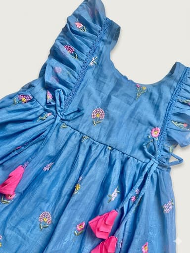 Blue mul chanderi embroidered frock - Image 4