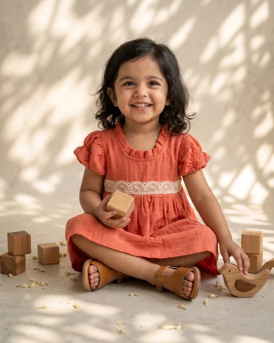 Classic peach cotton frock - Image 2