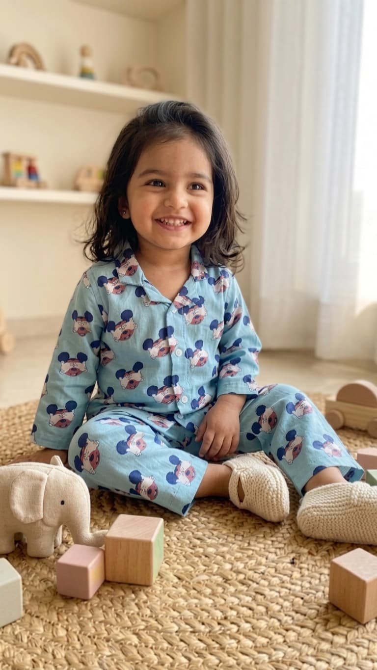 Blue mickey mouse print night suit - Image 2