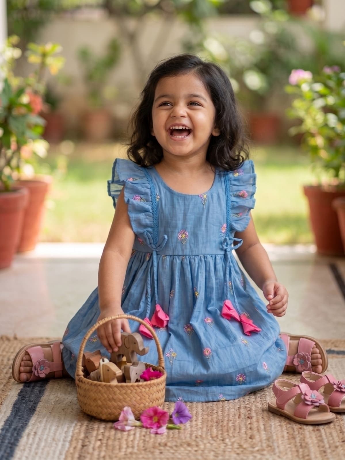 Blue mul chanderi embroidered frock - Image 2