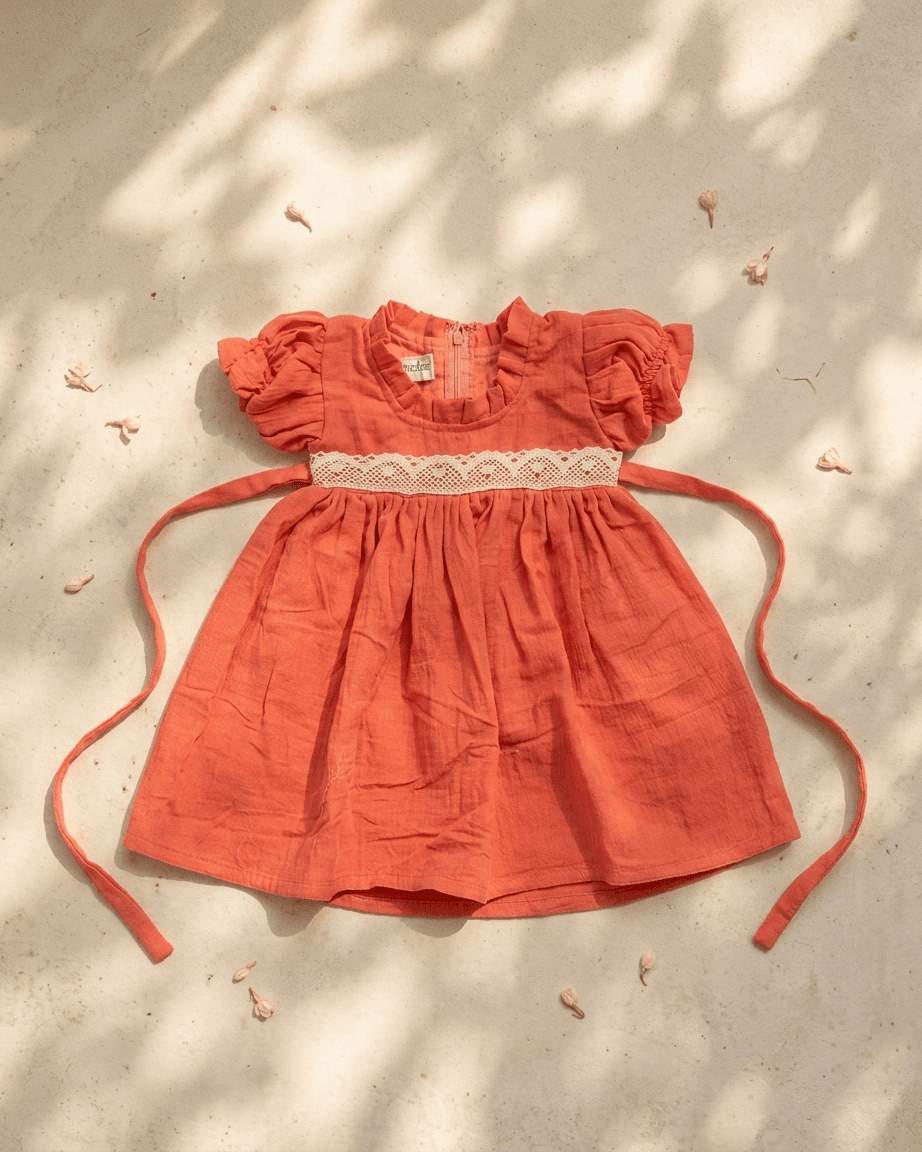 Classic peach cotton frock - Image 3