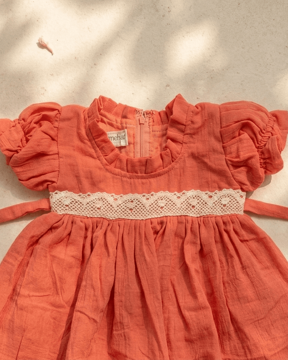 Classic peach cotton frock - Image 4