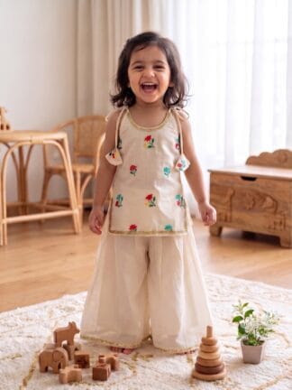 Cream floral embroidered plazo set