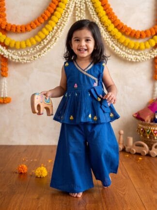Royal blue embroidered angrakha plazo set