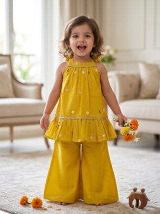 Yellow embroidered ethnic plazo set
