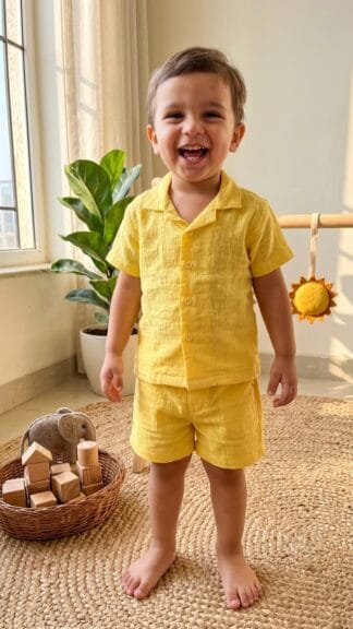 Yellow double cloth pure cotton coord set