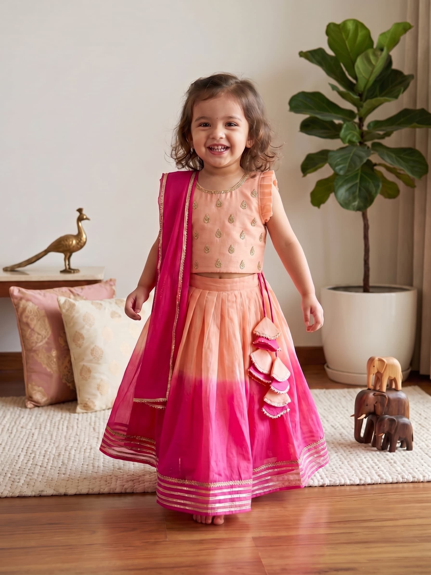 Lotus pink patch work lehenga
