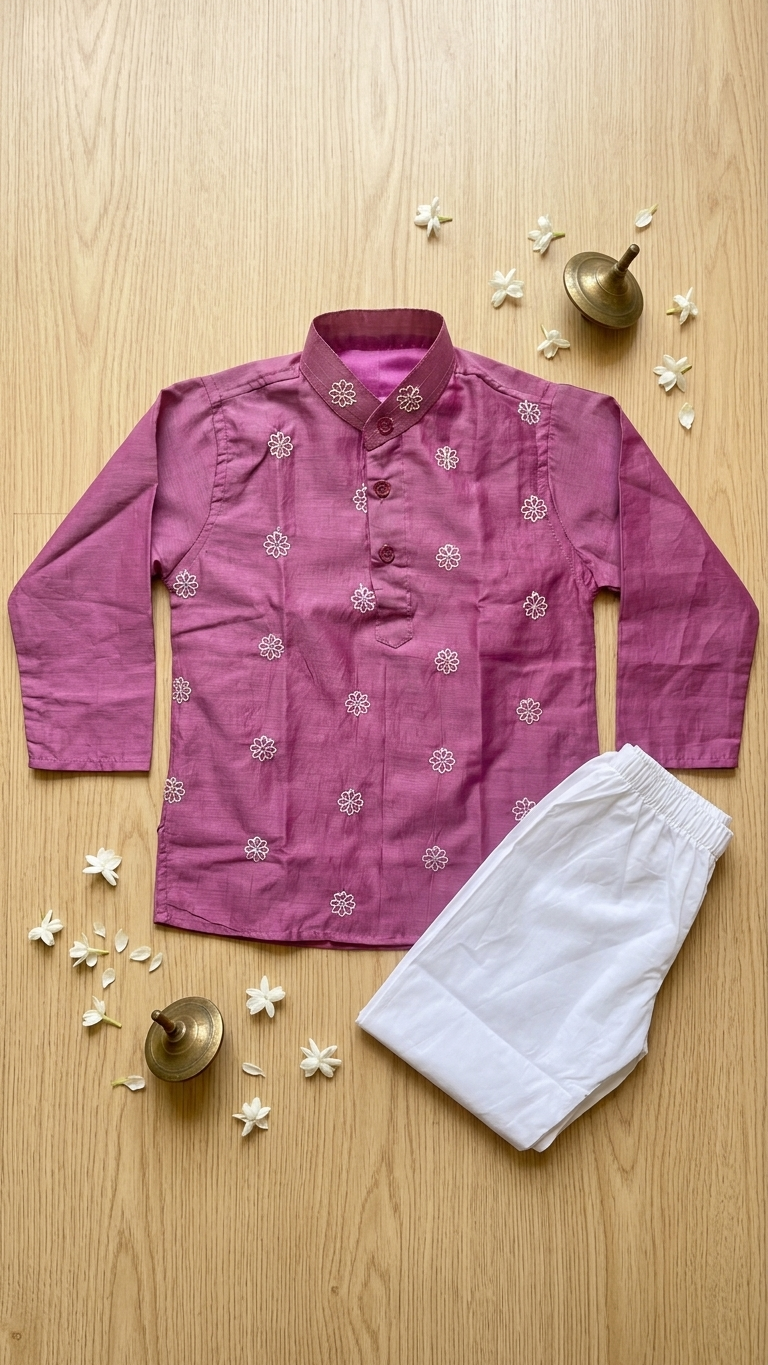 Purple chanderi festive kurta pyjama set - Image 3