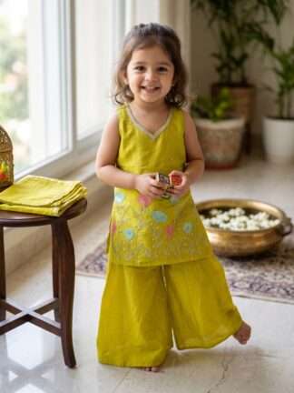 Green blossom embroidered ethnic plazo set