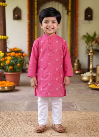 Pink chanderi festive kurta pyjama set