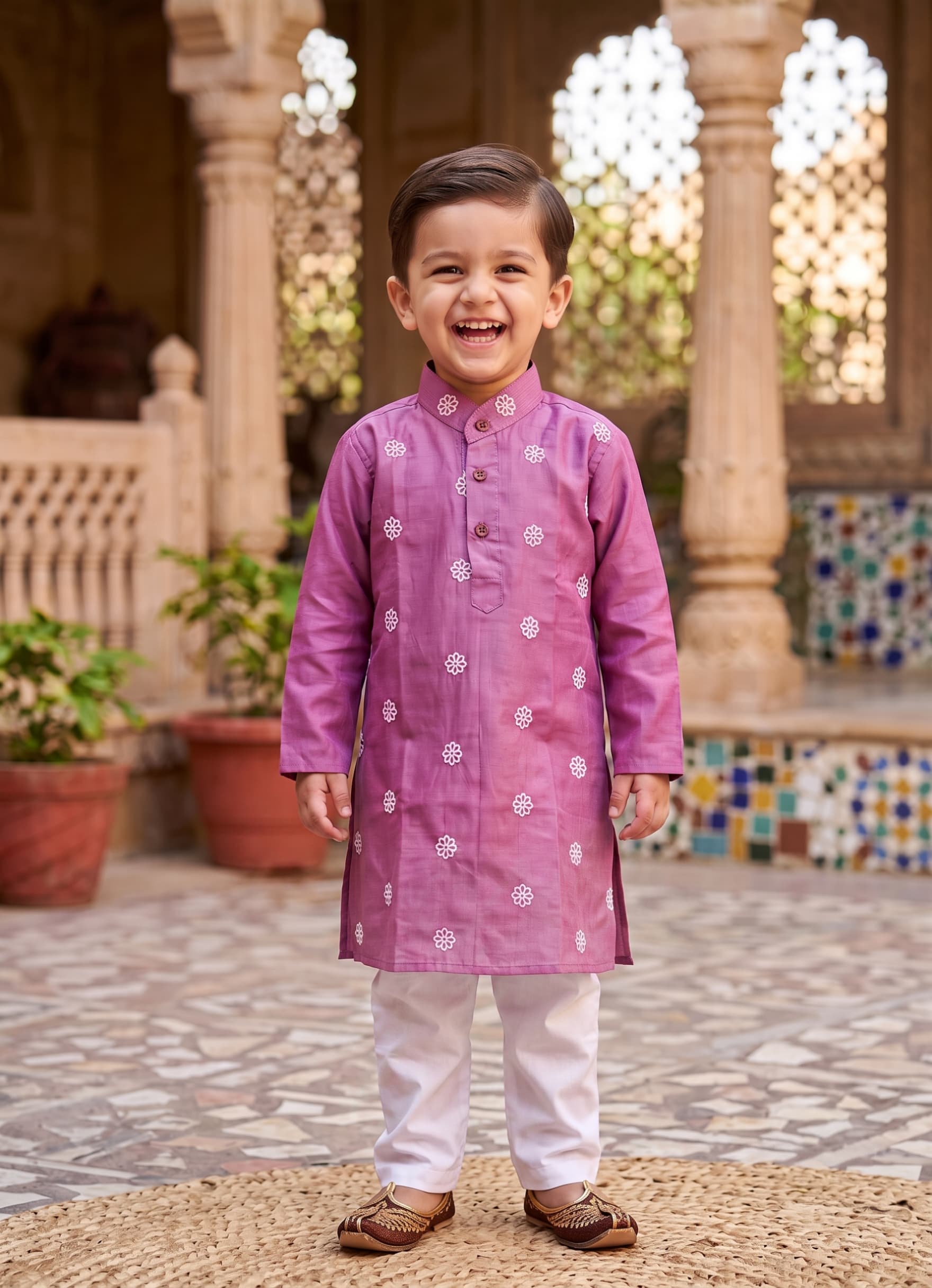 Purple chanderi festive kurta pyjama set - Image 2