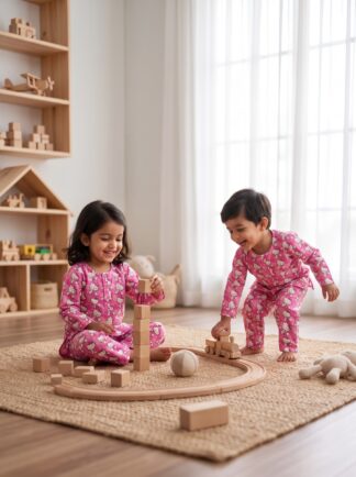 Pink kitty print night suit