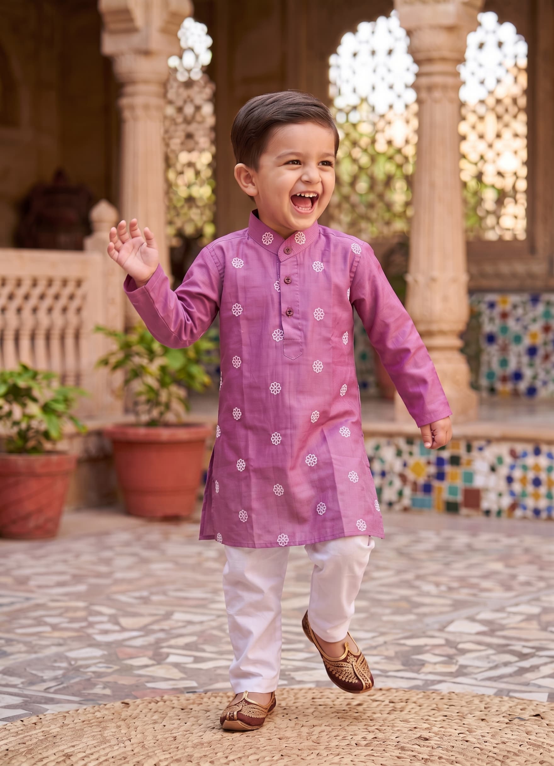 Purple chanderi festive kurta pyjama set