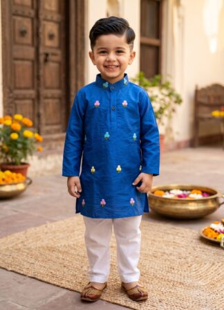 Royal blue embroidered kurta pyjama set