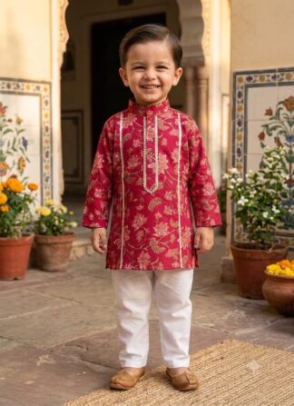 Royal pink flower print kurta pyjama set (Copy)