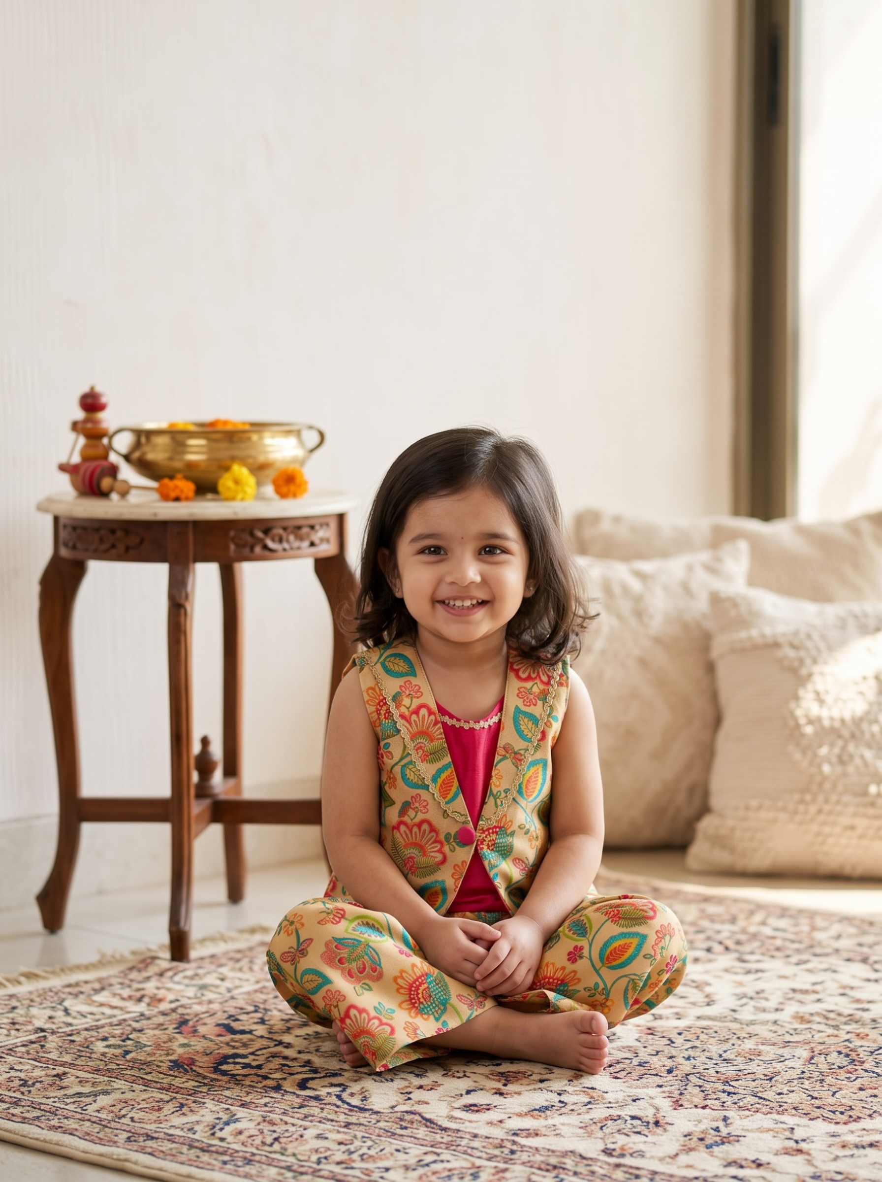 Festive floral jacket pattern plazo set - Image 2