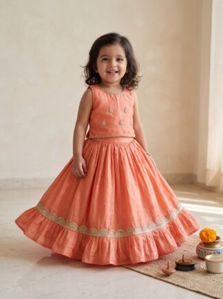 Peach bloom patch work lehenga set