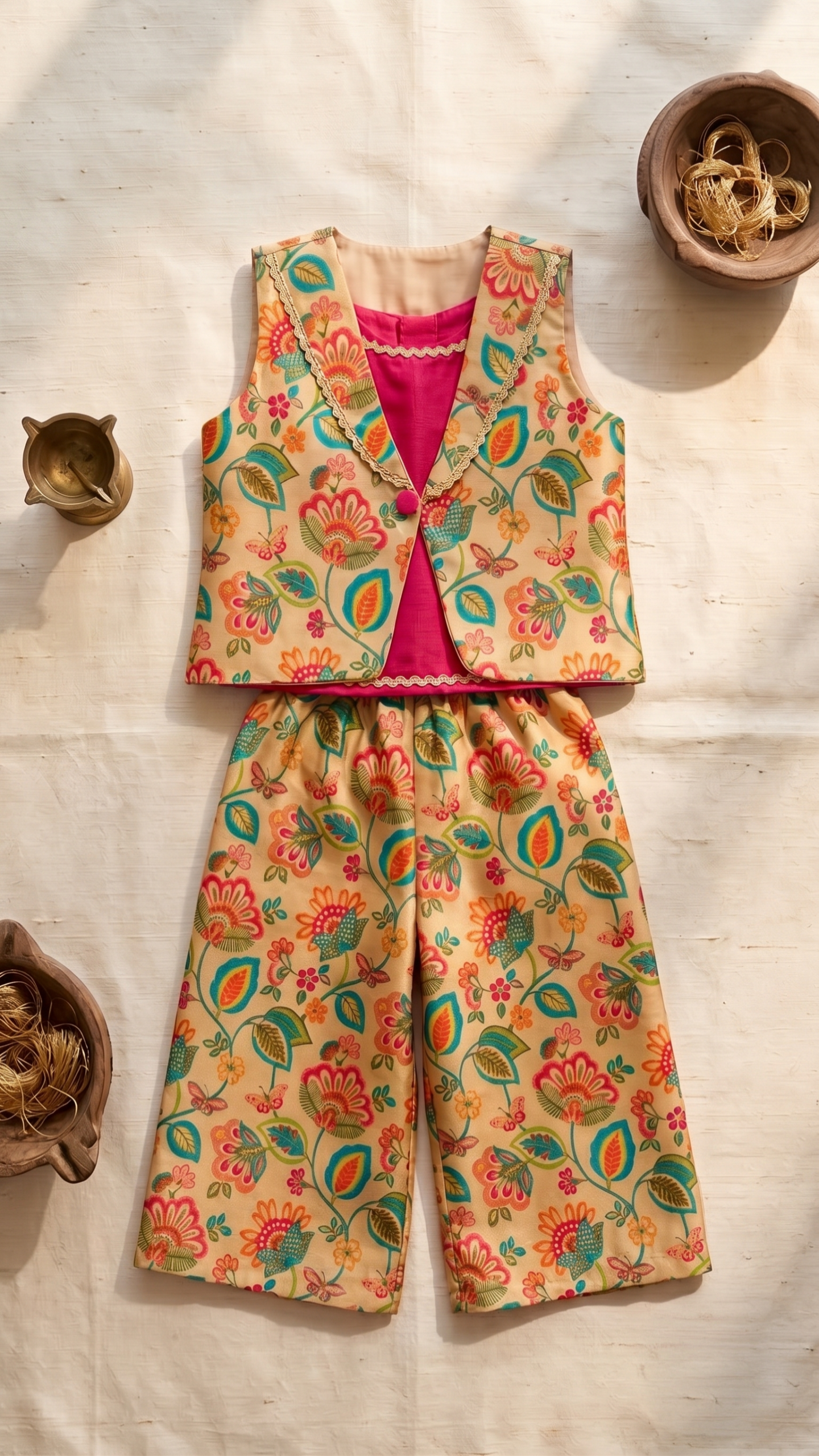 Festive floral jacket pattern plazo set - Image 3