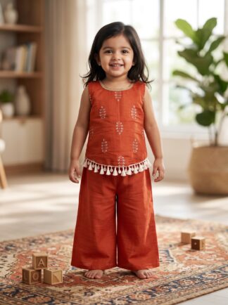 Rust orange zari work festive plazo set