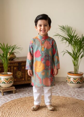 little lotus fusion silk kurta pyjama set