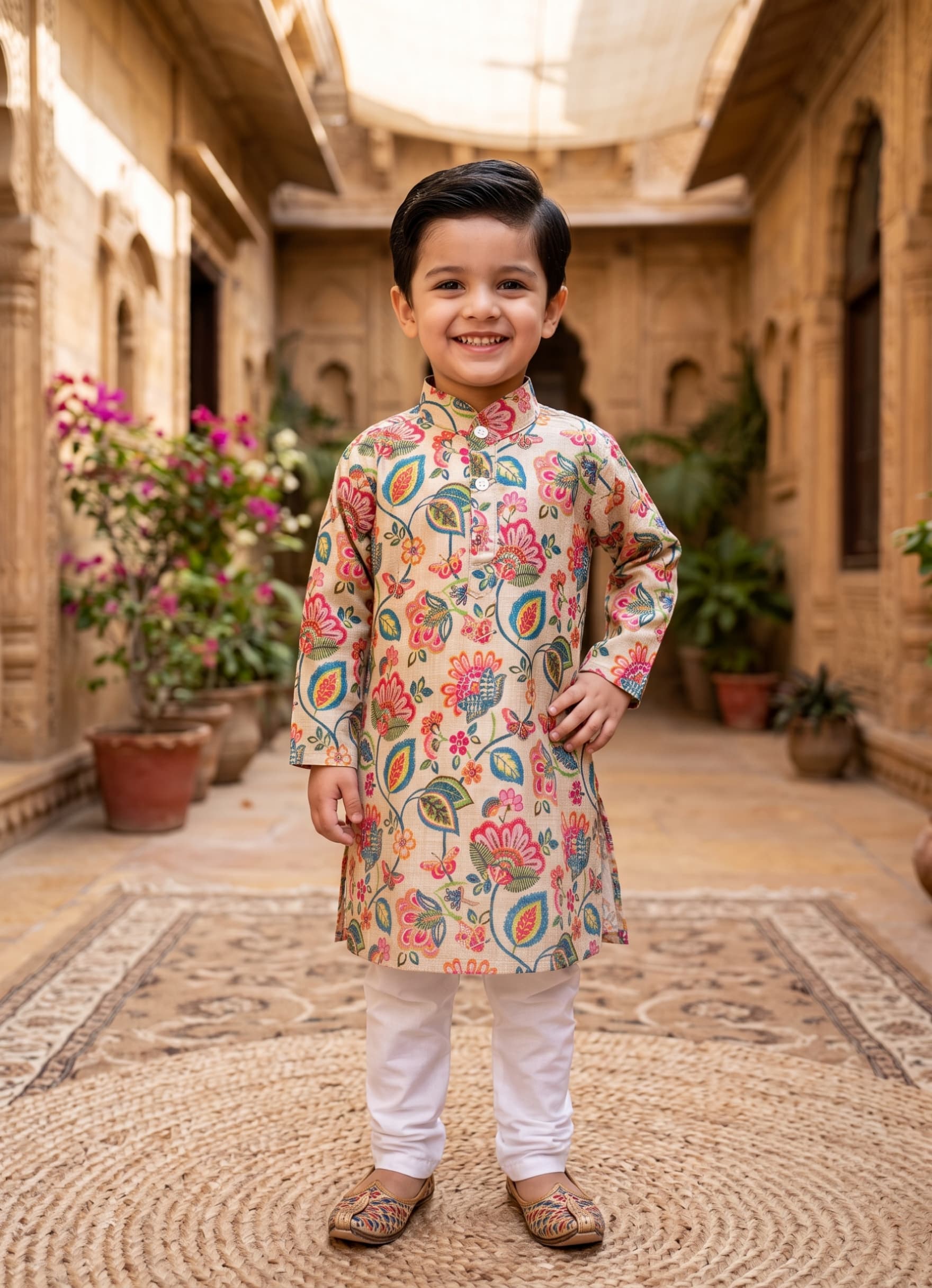 Festive floral silk kurta pyjama set - Image 2