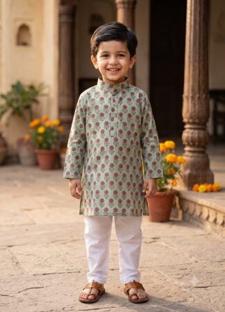 Sage blossom silk kurta pyjama set