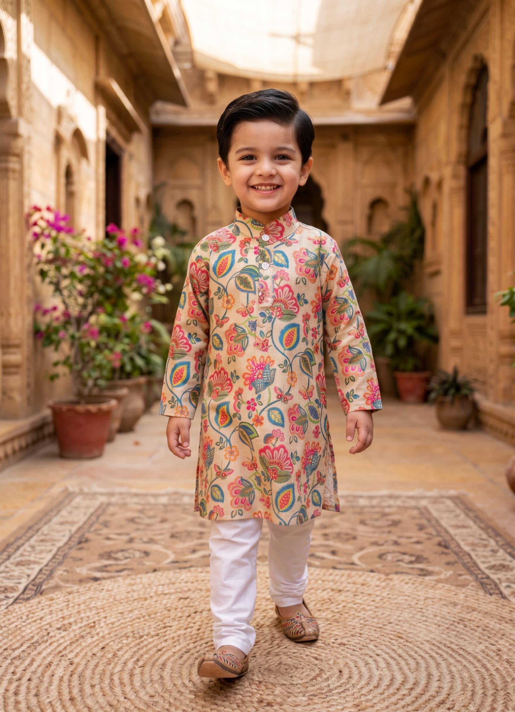 Festive floral silk kurta pyjama set