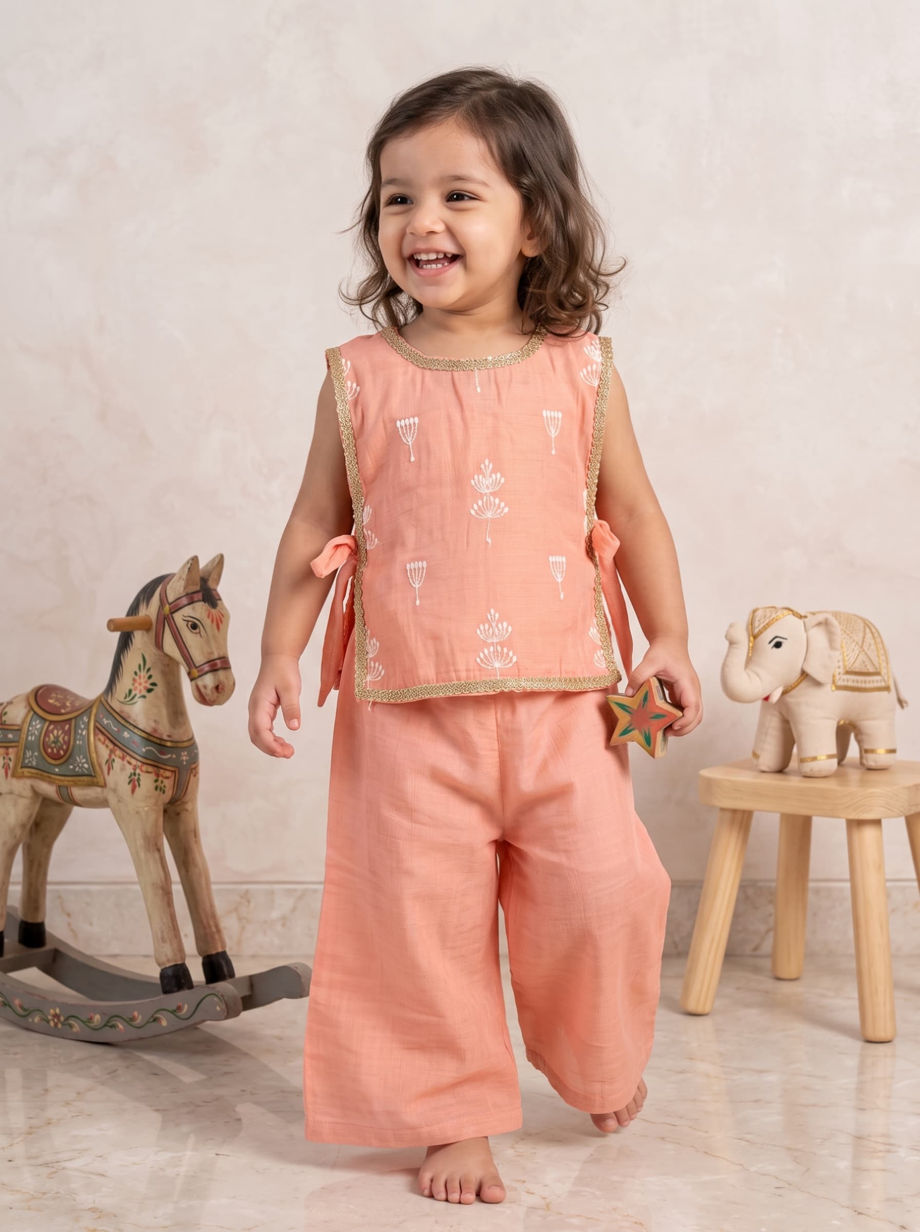 Peach petal tie up festive plazo set