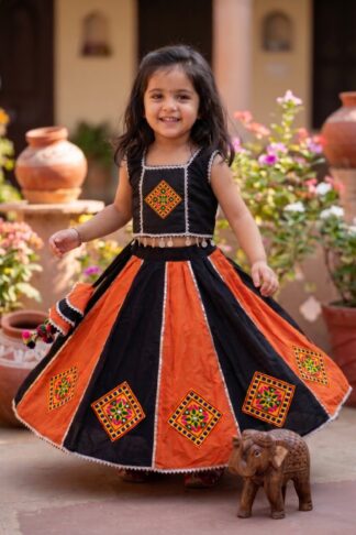 Black and orange kali kathiawadi lehenga