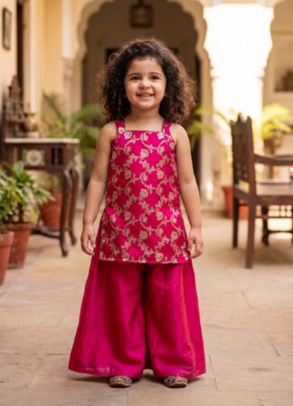 Pink zari short kurta with plazo set