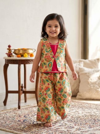 Festive floral jacket pattern plazo set