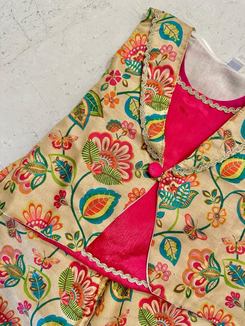 Festive floral jacket pattern plazo set - Image 4