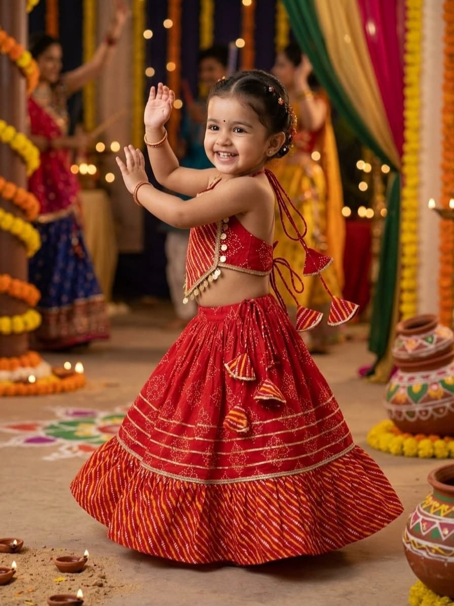 Red ethnic leheriya lehenga - Image 2