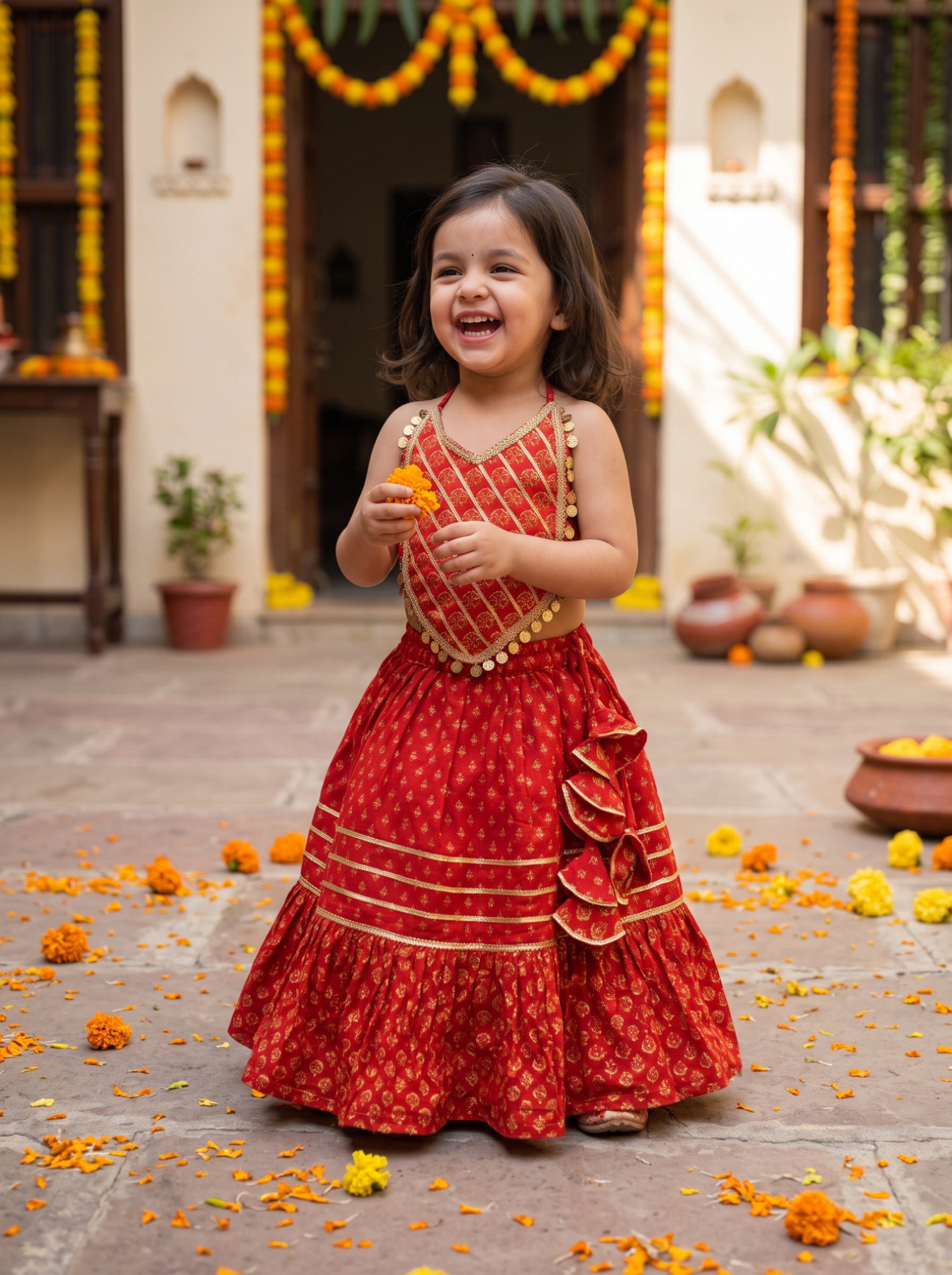 Red sanganeri jaipuri print festive lehenga - Image 2