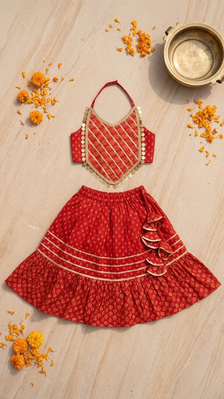 Red sanganeri jaipuri print festive lehenga - Image 3