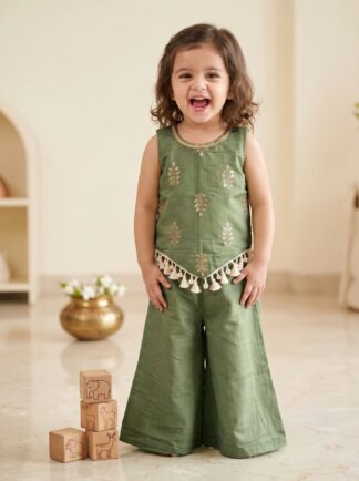 Green zari work festive plazo set