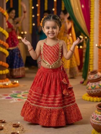 Red ethnic leheriya lehenga