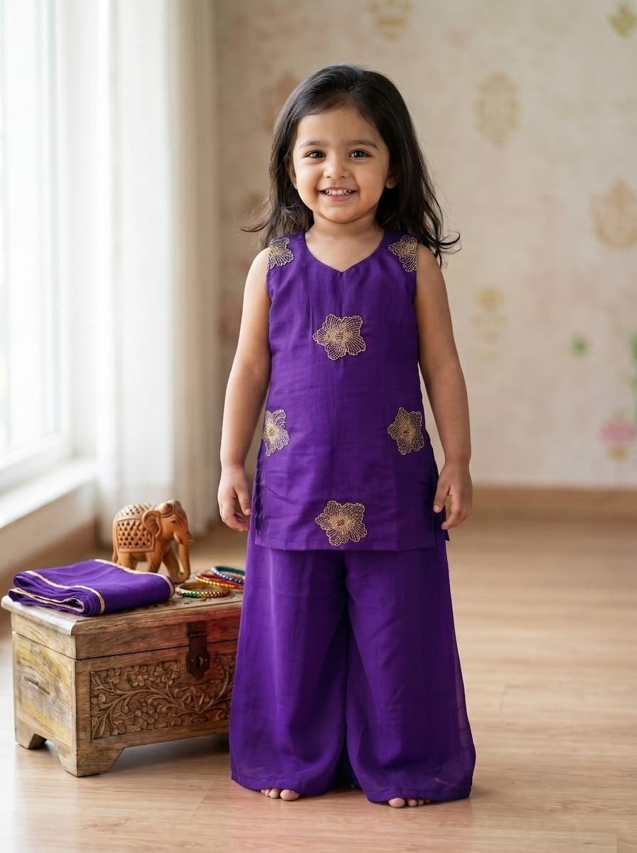 Purple blossom festive plazo set