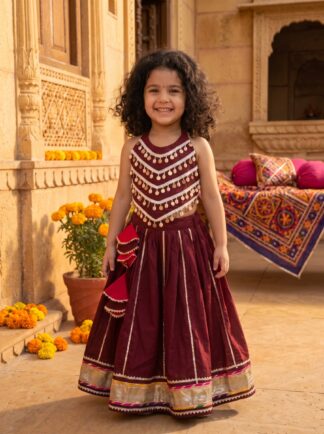 Mahroon lehenga with backless blouse