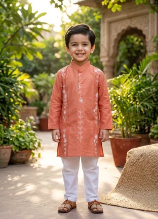 Earthy orange thread work kurta pyjama set
