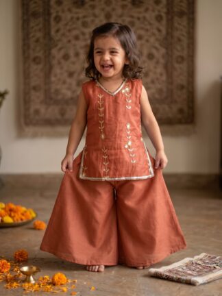 Earthy orange embroidered sharara set
