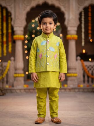 Green blossom kurta pyjama koti set