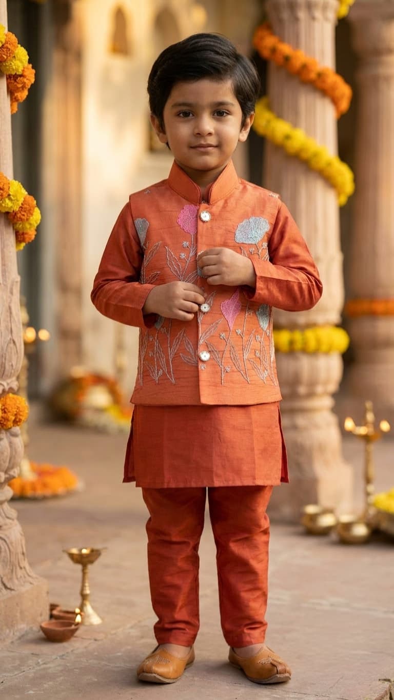 Orange blossom kurta pyjama koti set - Image 2