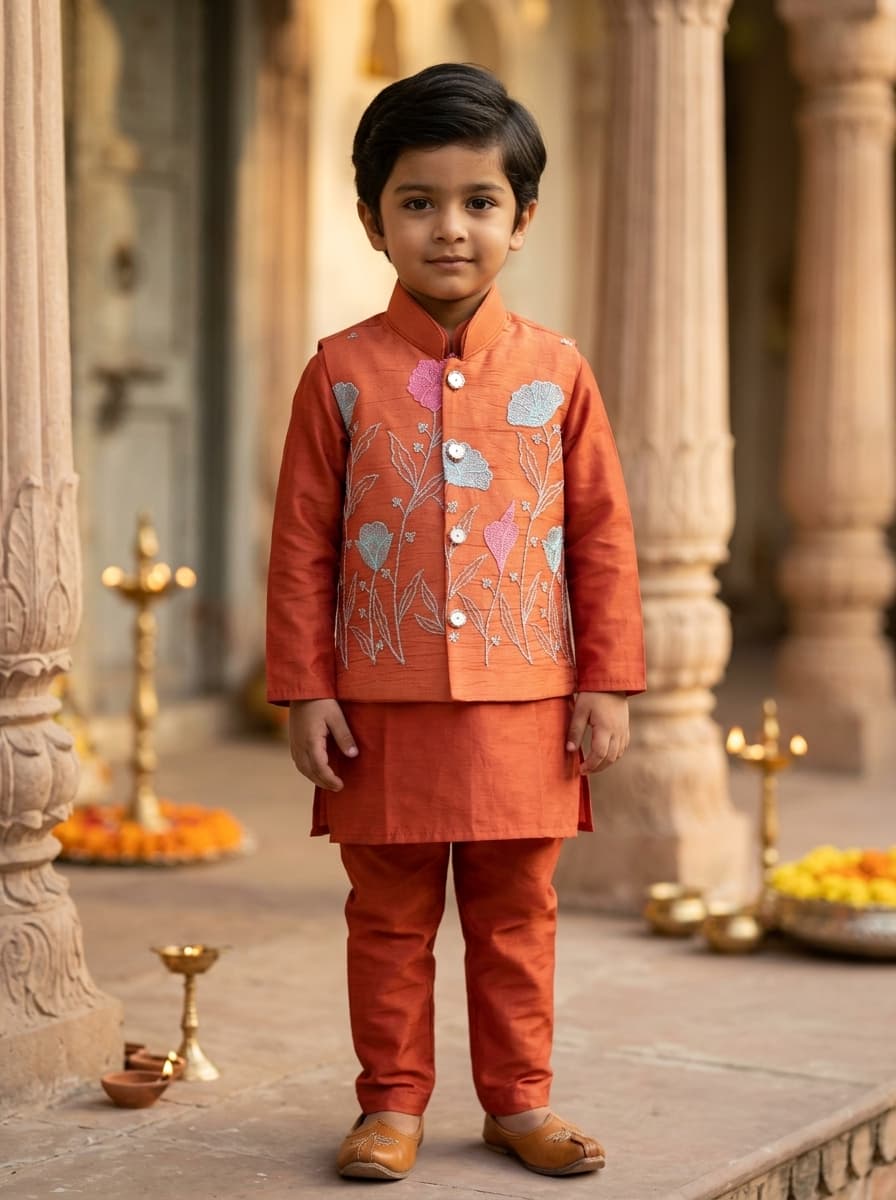 Orange blossom kurta pyjama koti set