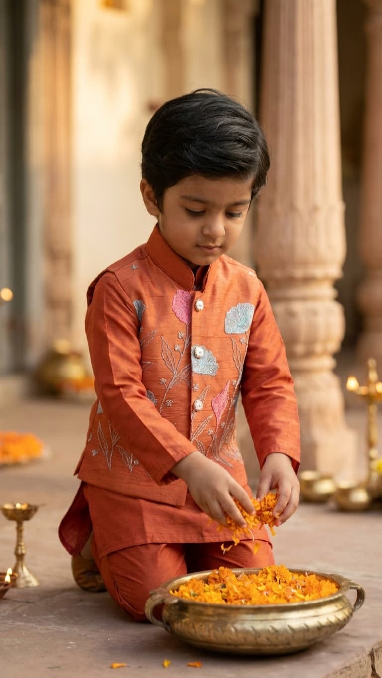 Orange blossom kurta pyjama koti set - Image 3
