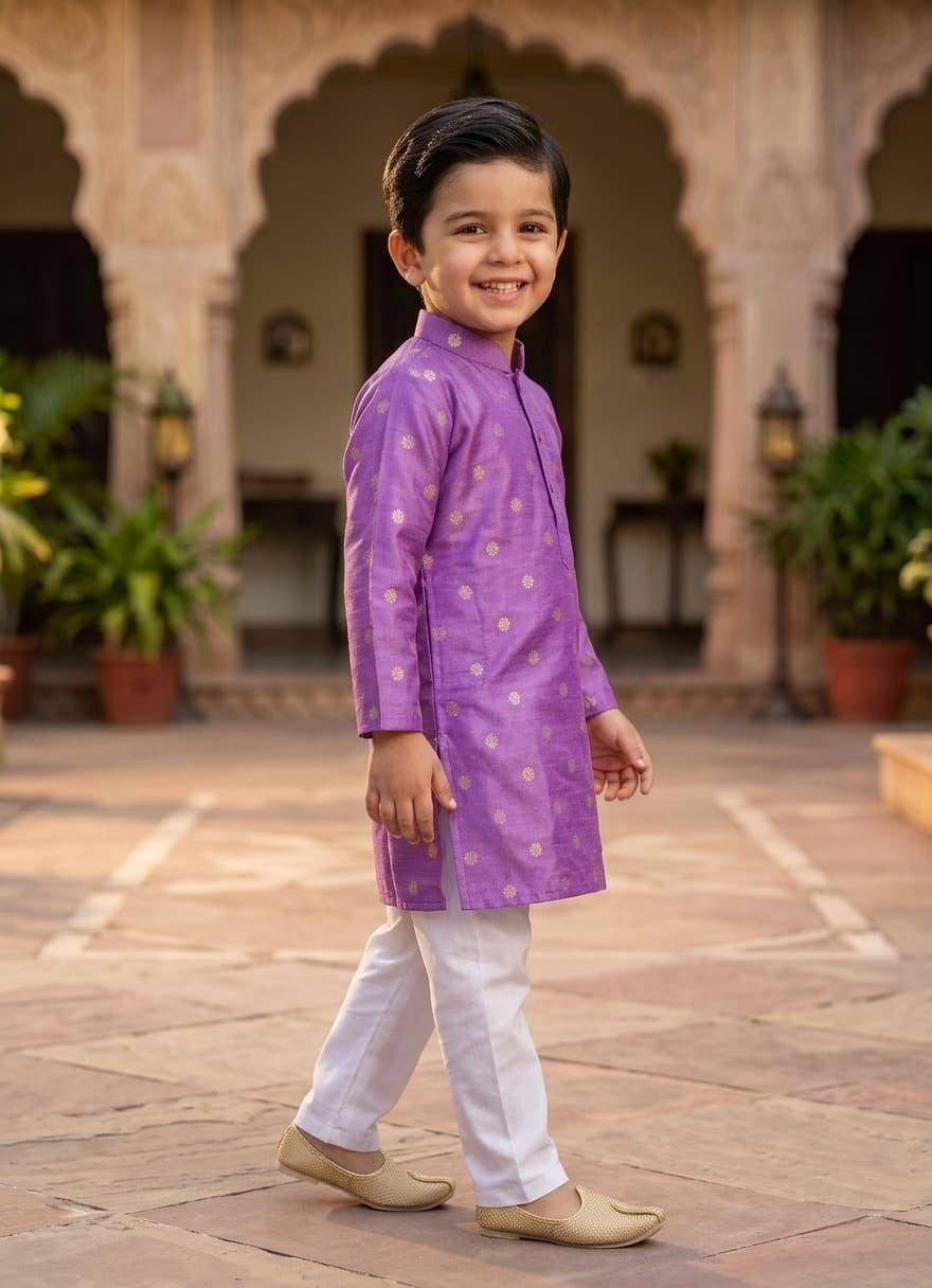 Purple festive kurta pyjama set - Image 2