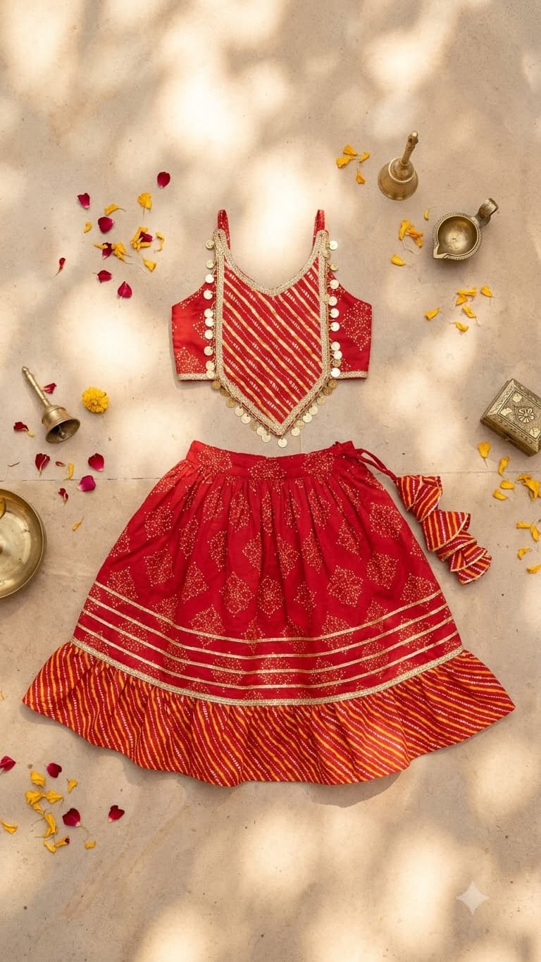 Red ethnic leheriya lehenga - Image 3